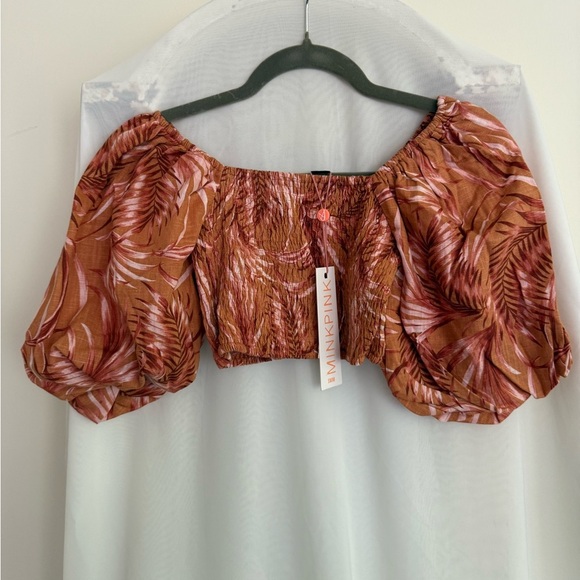 NWT MINKPINK Orange Palm Print Montego Crop Top Size XS - Picture 4 of 7